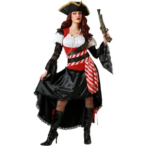 DISFRAZ PIRATA DELUXE ROJO VESTIDO CON SOMBRERO MUJER