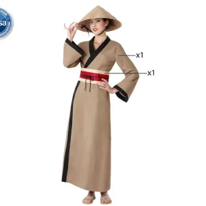 DISFRAZ DE CHINA KIMONO MARRÓN MUJER
